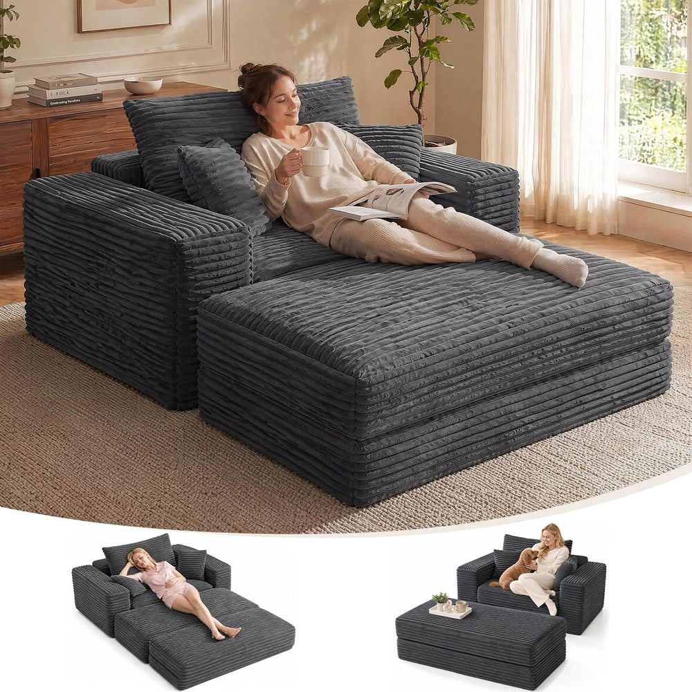 Oversized Chaise Lounge Chair with Ottoman Indoor, 82" Sofa Chair Bed | ...