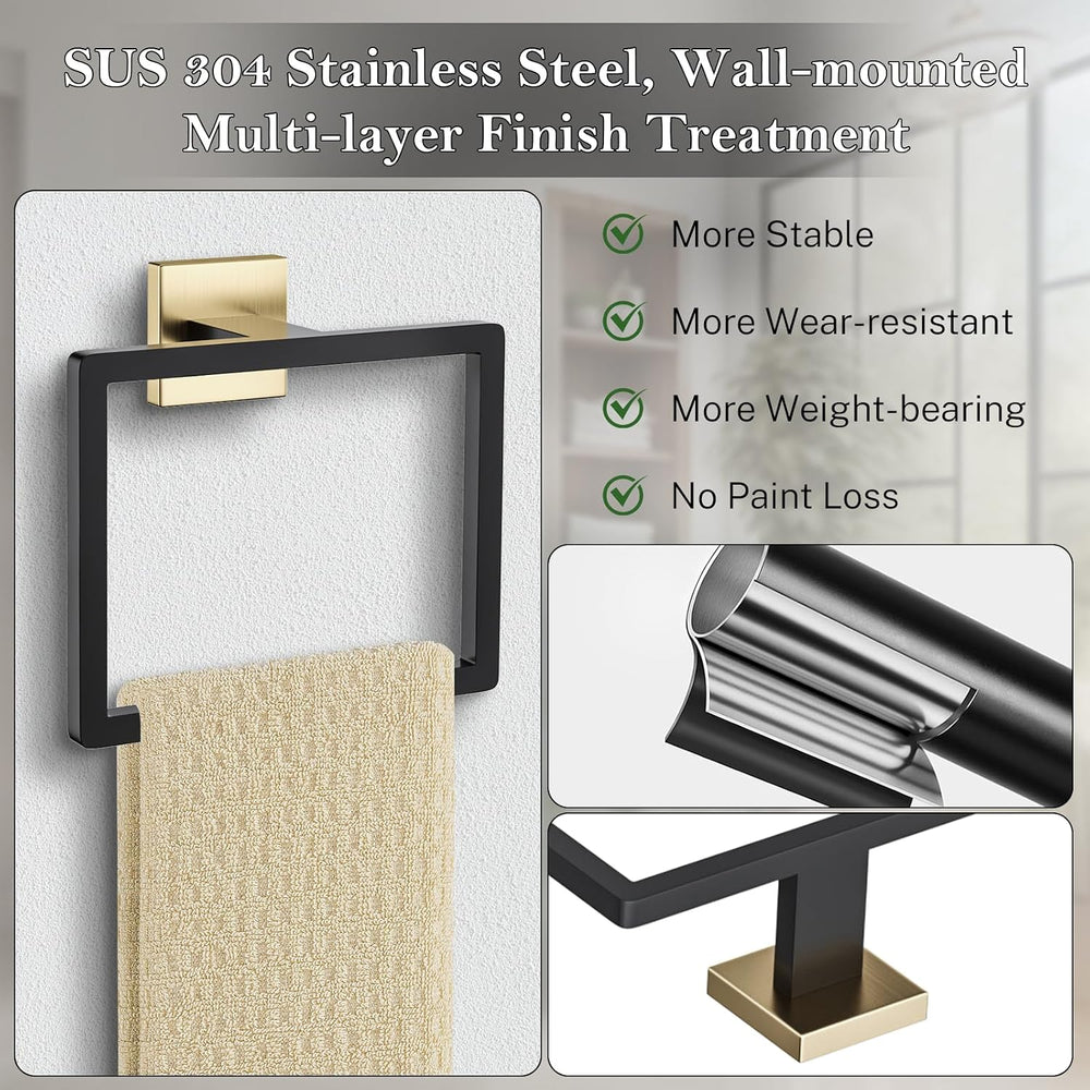 2-Piece Black Gold Towel Ring,Hand Towel Holder,Modern Towel Holder Stainless...