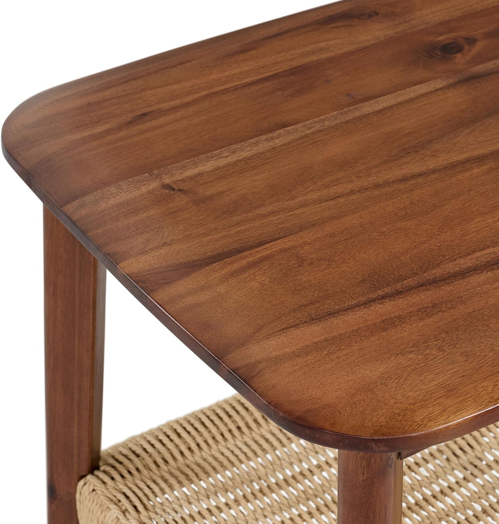 Alaterre Furniture Calais 2-Tier Solid Wood End Table with Woven Storage Shel...