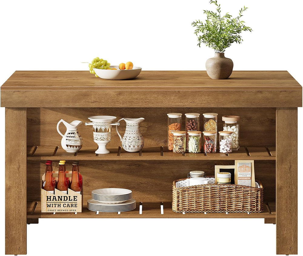 Tribesigns Kitchen Island with Storage and Seating, Farmhouse Large Stationar...