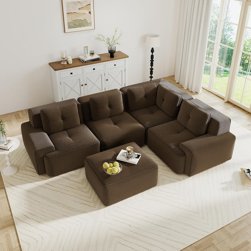 Oversized Modular Sectional Sofa, Modern V Shaped Corner Couch with Ottoman, ...