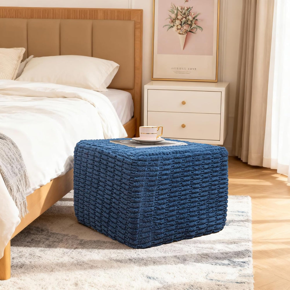 Round Plush Ottoman Pouf Stuffed– Fluffy Ottoman Foot Rest with Modern Foam F...