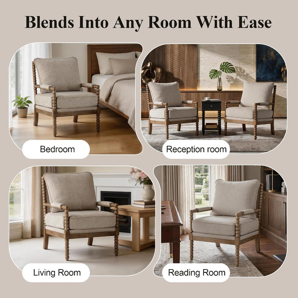 DUHOME Linen Fabric Spindle Accent Chair with Wood Frame