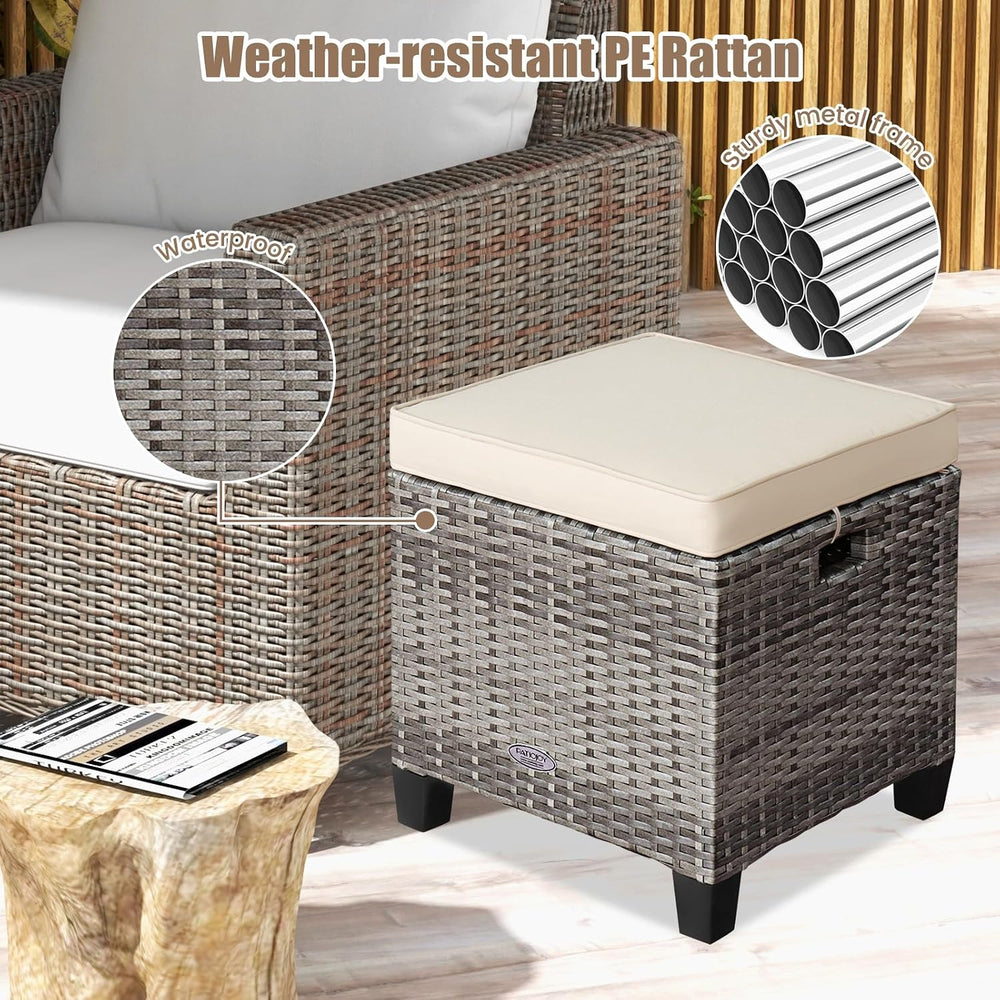 ORALNER Set of 2 Outdoor Ottoman, 16โ Wicker Foot Stools, All-Weather Rattan ...