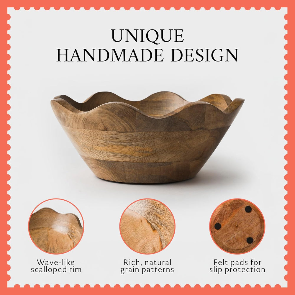 Premium Acacia Salad Bowl Set - Natural Finish, 10in and 12in, 2-Set