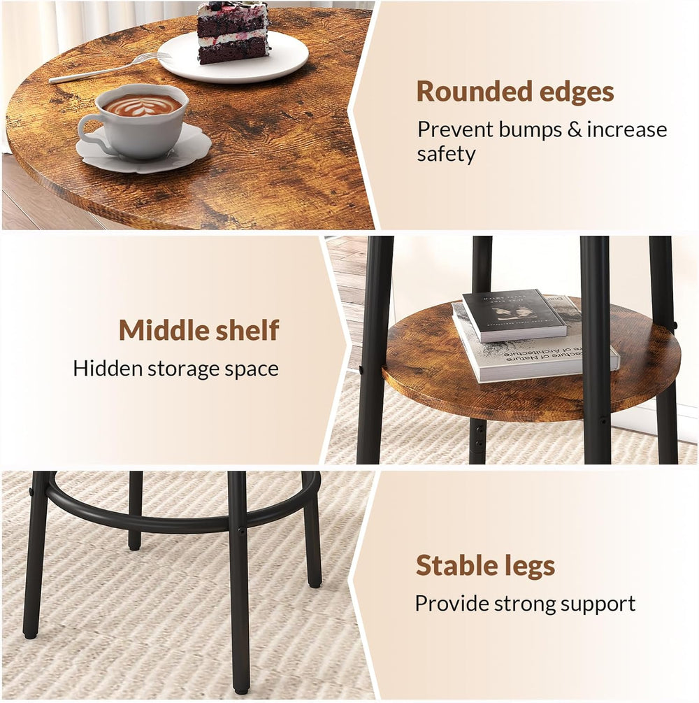 Zevemomo 3 Pieces Round Bar Table Set, Small Dining Table for 2, Modern Kitch...