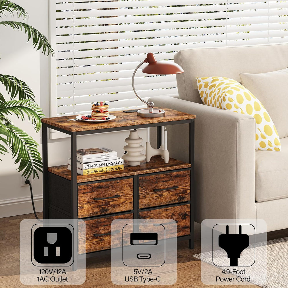 TUTOTAK Large Night Stand with Charging Station, Nightstand with USB and Type...