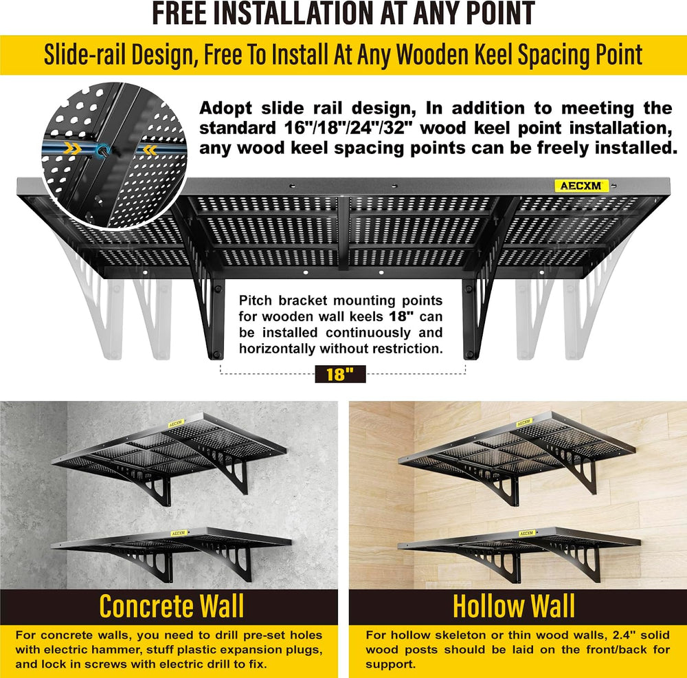 Aecxm 2-Pack 2x3ft Adjustable Garage Wall Shelving 560lbs Load Capacity Heavy...