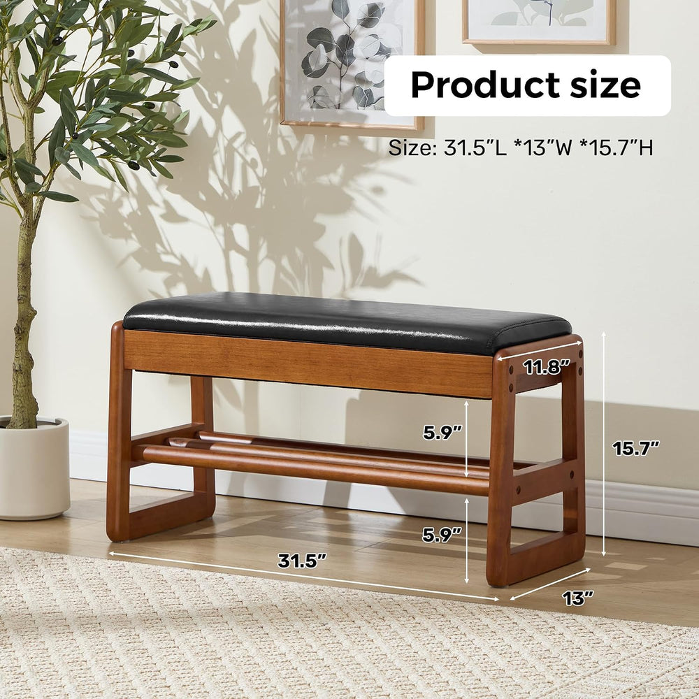 31.5" Shoe Rack Bench,2 Tiers Shoe Bench with Storage,Walnut Storage Ben...