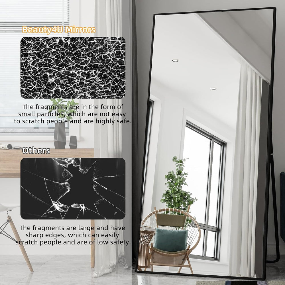 Beauty4U 79" x 39" Full Length Mirror with Stand, Black Large Floor...