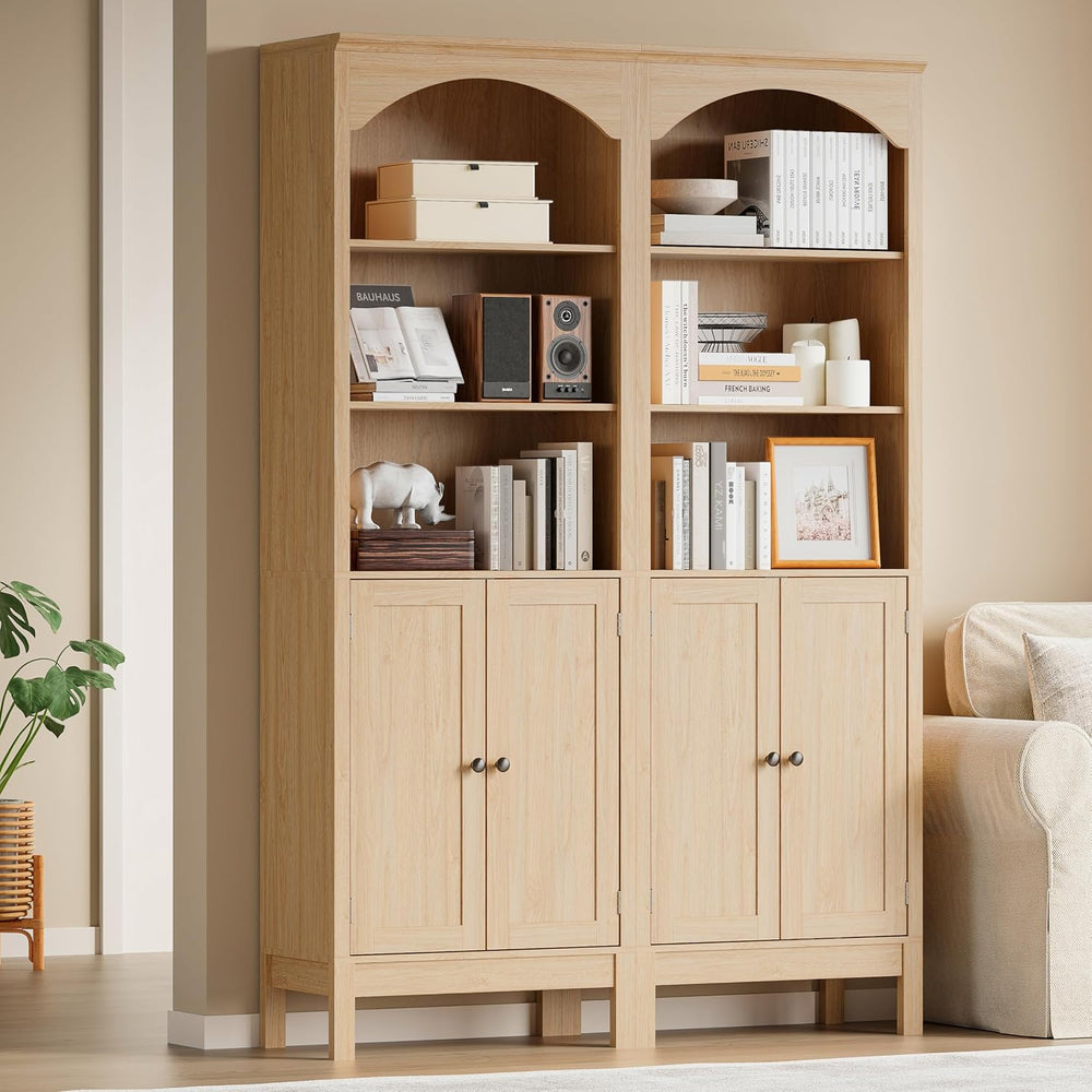 Arched Bookshelf,3 Tier Tall Bookcase with Adjustable Shelves and Cabinet