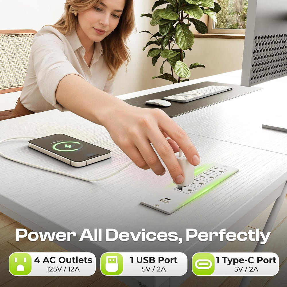 PRAISUN 70 x 24 Inch Computer Desk with Power Outlets & USB-C, White
