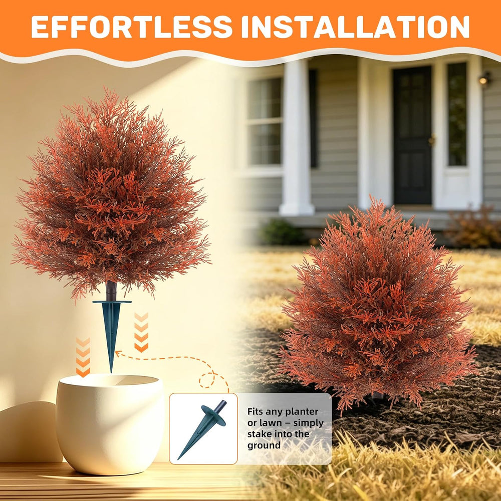 2Pack Fall Artificial Cypress Topiary, 24'' Outdoor Fake Bushes