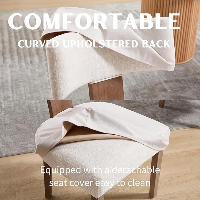 Linen Dining Chairs Set of 4 with Seat Covers, Modern Dining Chairs with Wood...