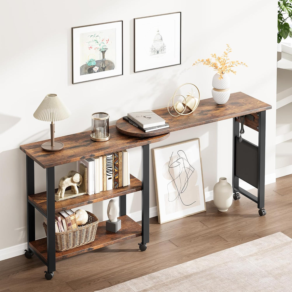 Takywep 360° Rotating End Table with Charging Station, Movable Swivel Side Ta...