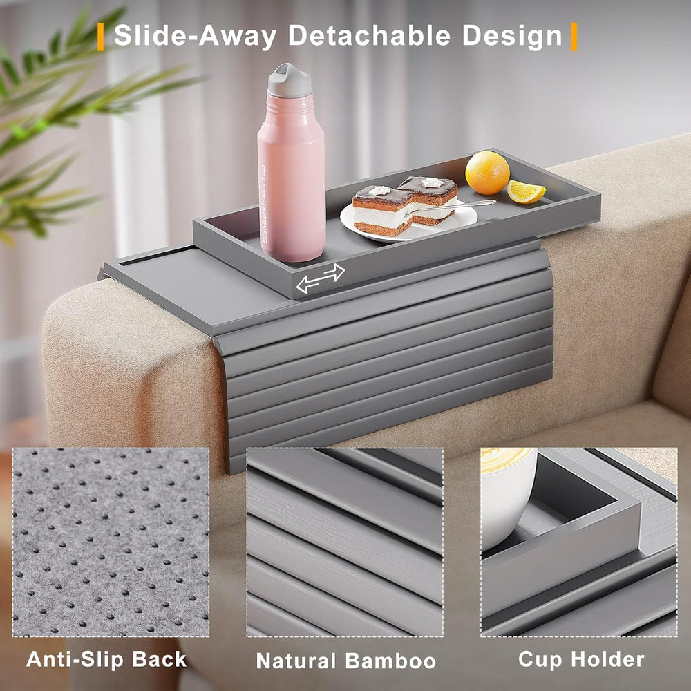 Bestjing 2 in 1 Bamboo Sofa Armrest Tray Table for Couch