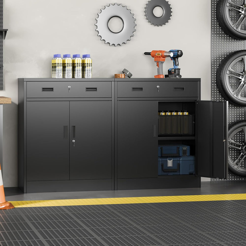 Metal Storage Cabinet, 36" Locking Steel Cabinet with 1 Drawers and 1 Ad...