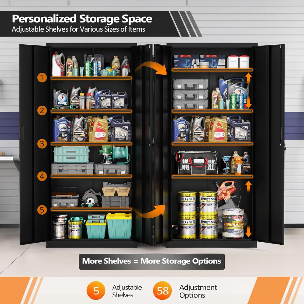 VINGLI Metal Garage Storage Cabinet with 2 Doors and 5 Adjustable Shelves, 71...