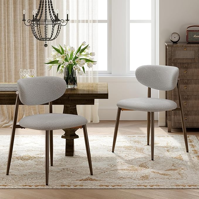 Dining Chairs Set of 2, Curved Back Kitchen Room Chairs with Metal Legs and A...