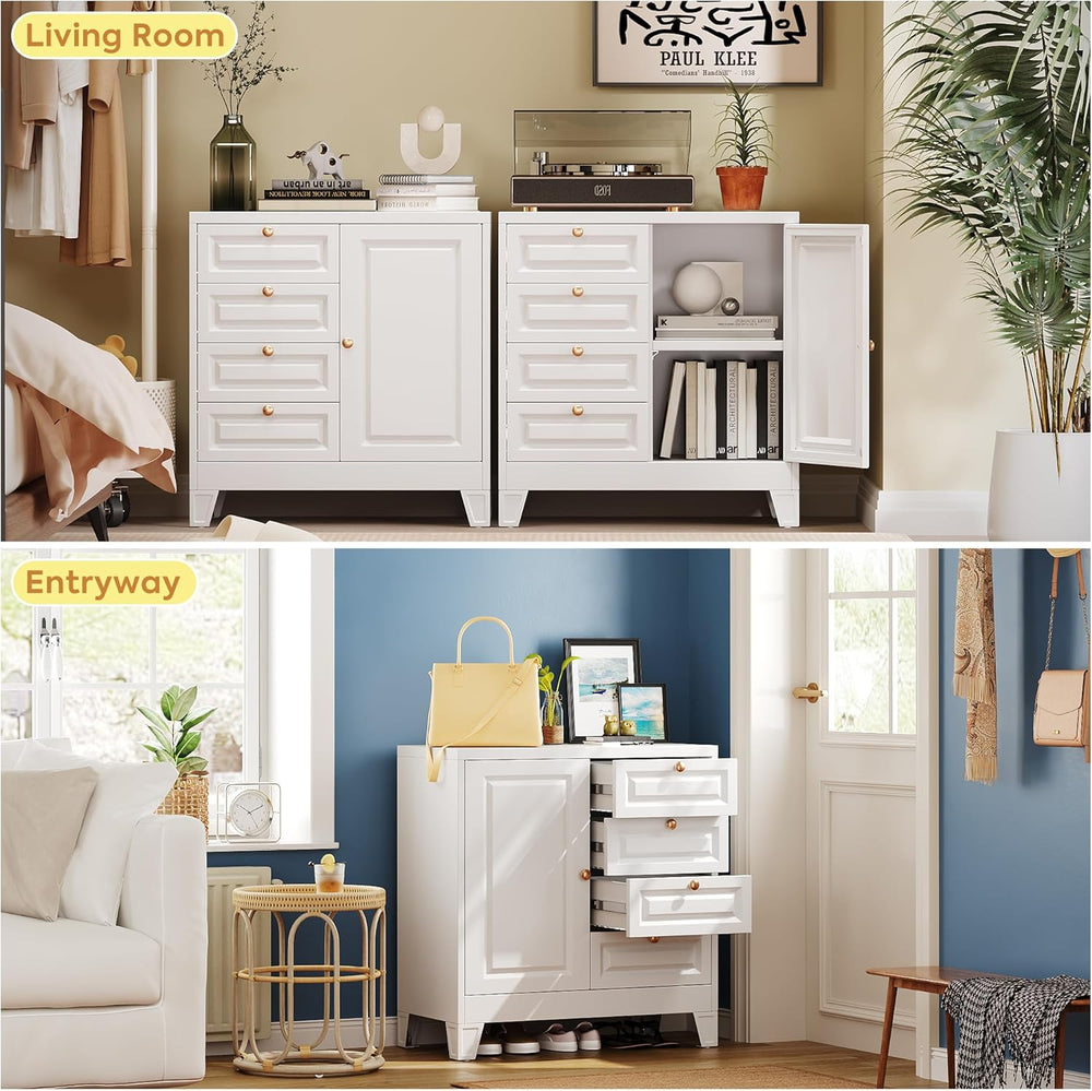 Bathroom Storage Cabinet with 4 Drawers,Metal Bathroom Floor Cabinet with Doo...