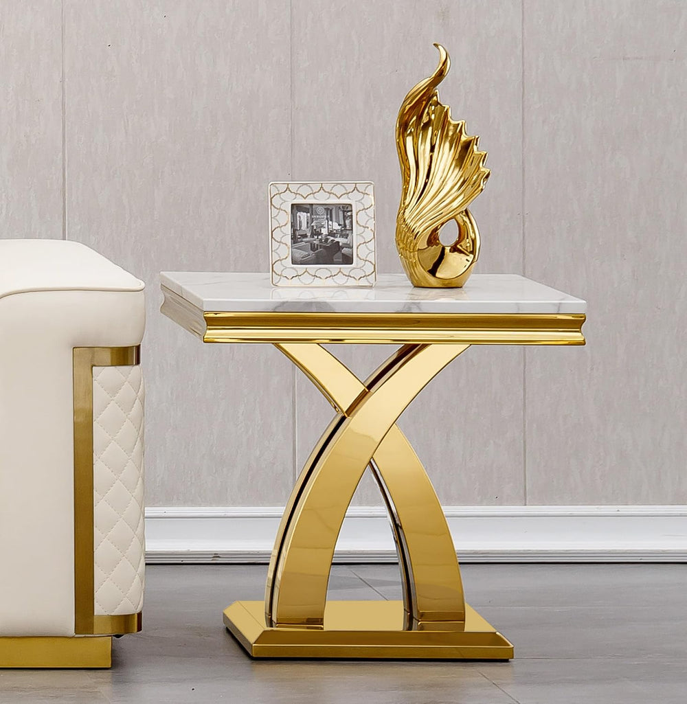 White Marble Coffee Table Set of 3, Modern Coffee Table and 2 Marble End Tabl...