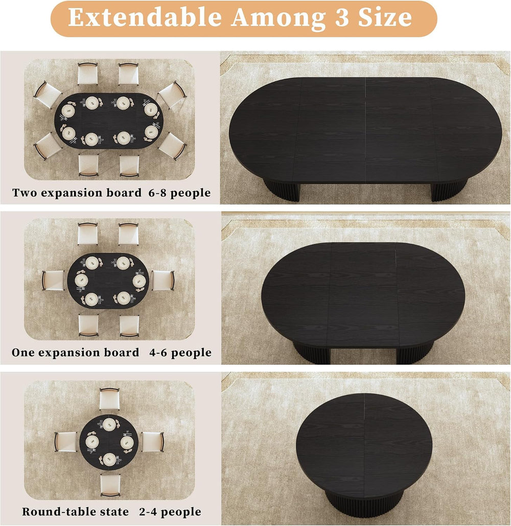 HUAHUU Extendable Round Dining Table for 4-8, 39in-77in Long Large Kitchen Ta...