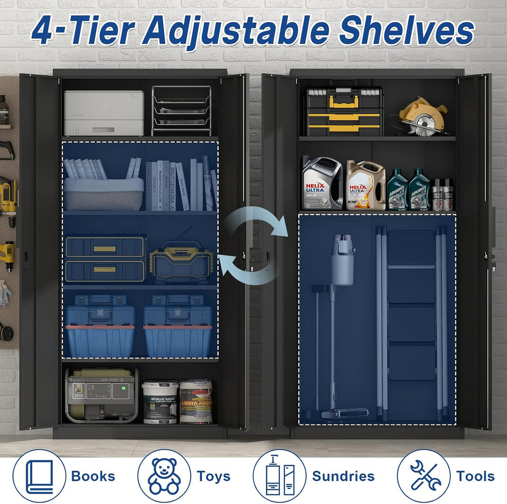 72''H Garage Storage Cabinet with Lock, 18'' Deep Metal Stora...