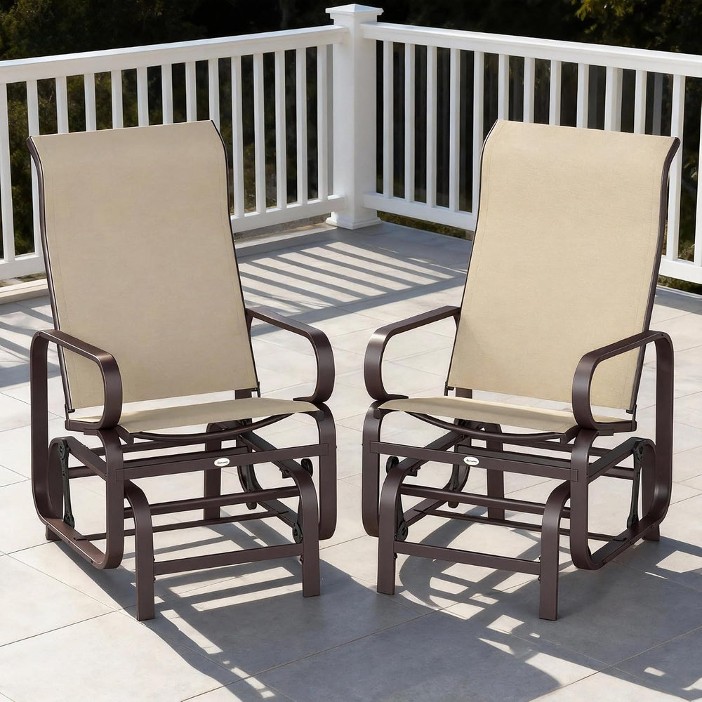 Outsunny Outdoor Glider Chair Set of 2, Smooth Gliding Mechanism, Khaki | Gli...