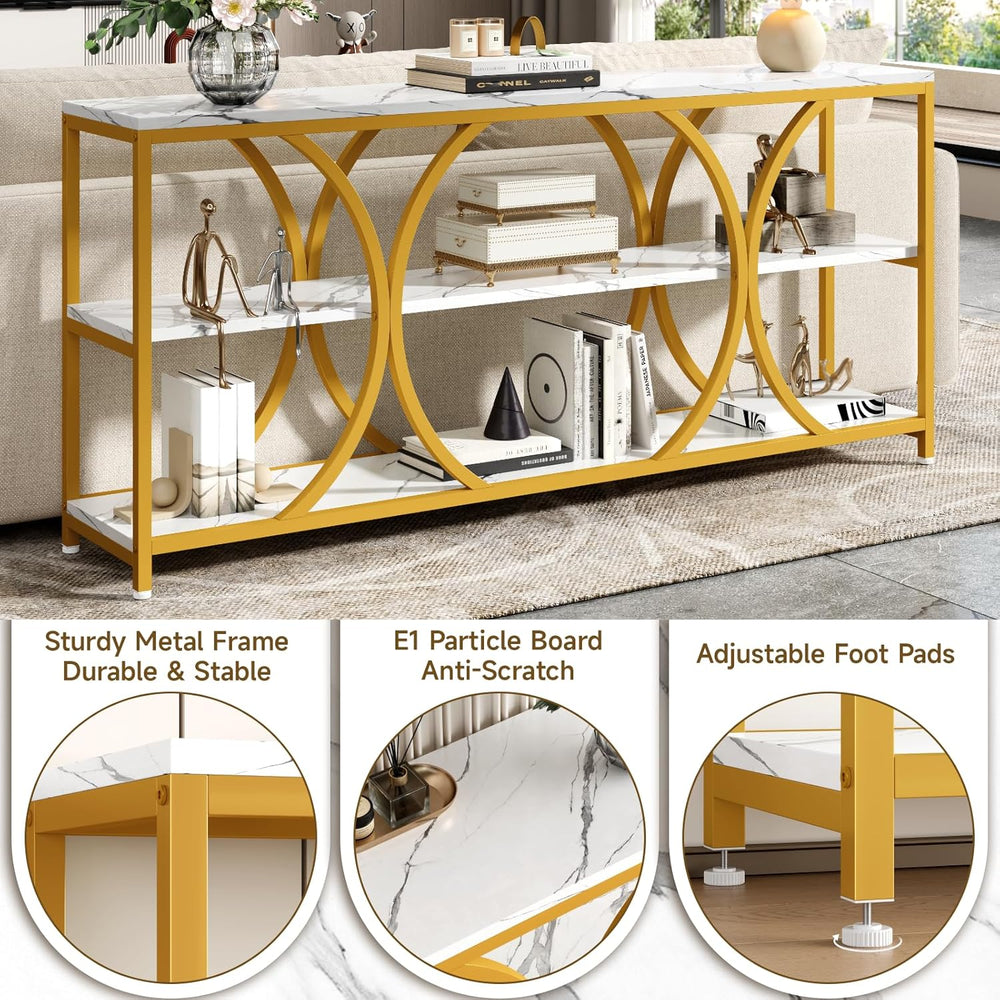 70.8 inch Extra Long Entryway Table,Gold Narrow Sofa Table | 3 Tier Storage S...