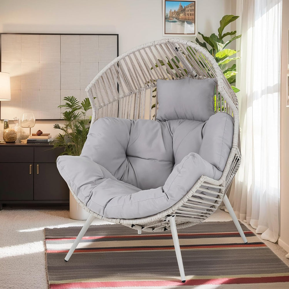 Vongrasig Outdoor Wicker Egg Chair PE Rattan Chair with Cushion, Oversized Pa...
