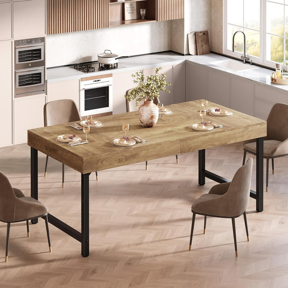 Tribesigns Farmhouse Dining Table for 4-6 People, 55 Inches Industrial Rectan...