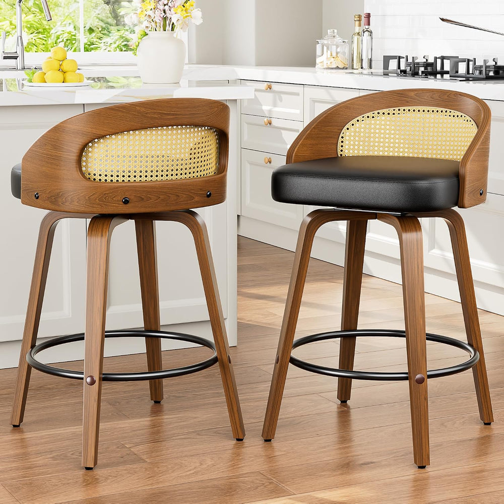 YaFiti Bar Stools Set of 2, 26" Counter Height Stools with Rattan Back
