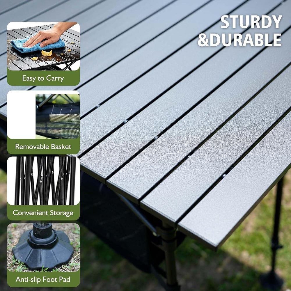 Damei century Large Folding Camping Table, 46.45×25.6in, Adjustable Height