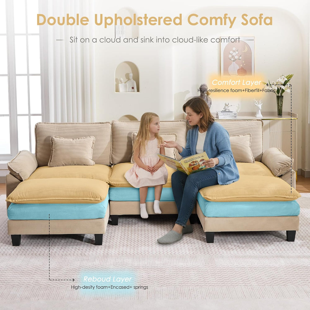 URRED Oversized Modular Sectional Sofa,Solid Khaki:122" U Shaped | Moder...