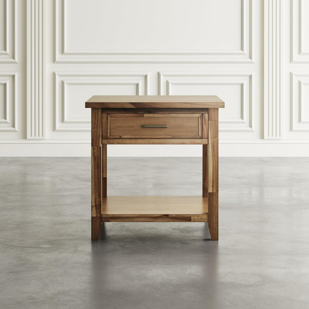 Jofran Acacia Wood Square End Table with Storage, Transitional Rustic Side Ta...