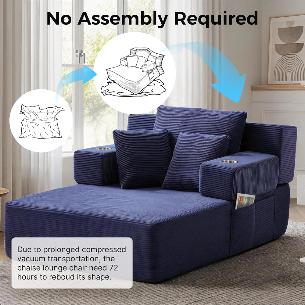 70"Chaise Lounge Chair, Oversized Chair & 2 Cup Holder 4 Pockets | O...