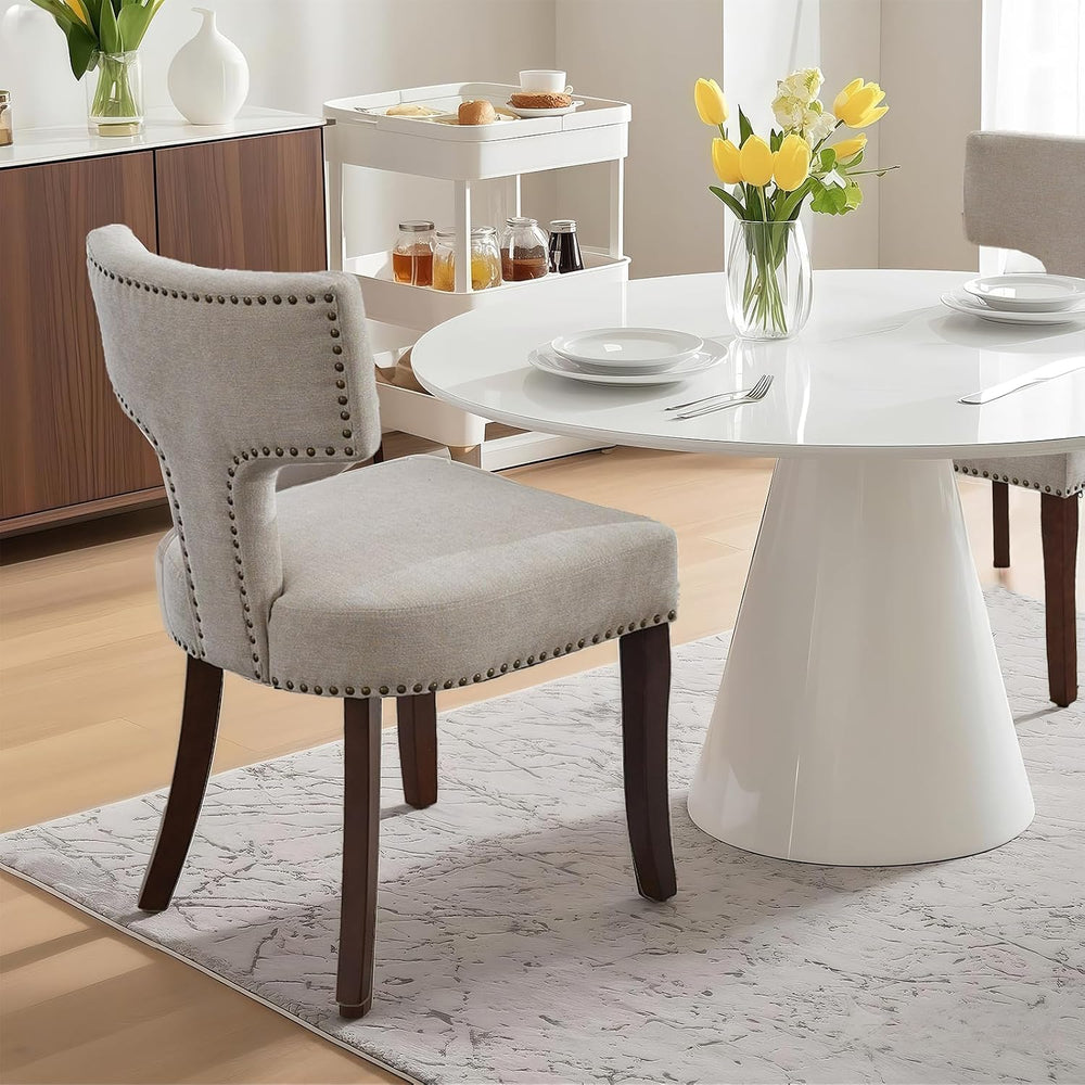 Mid Century Modern Farmhouse Dining Chairs Set of 2, Linen Upholstered with C...