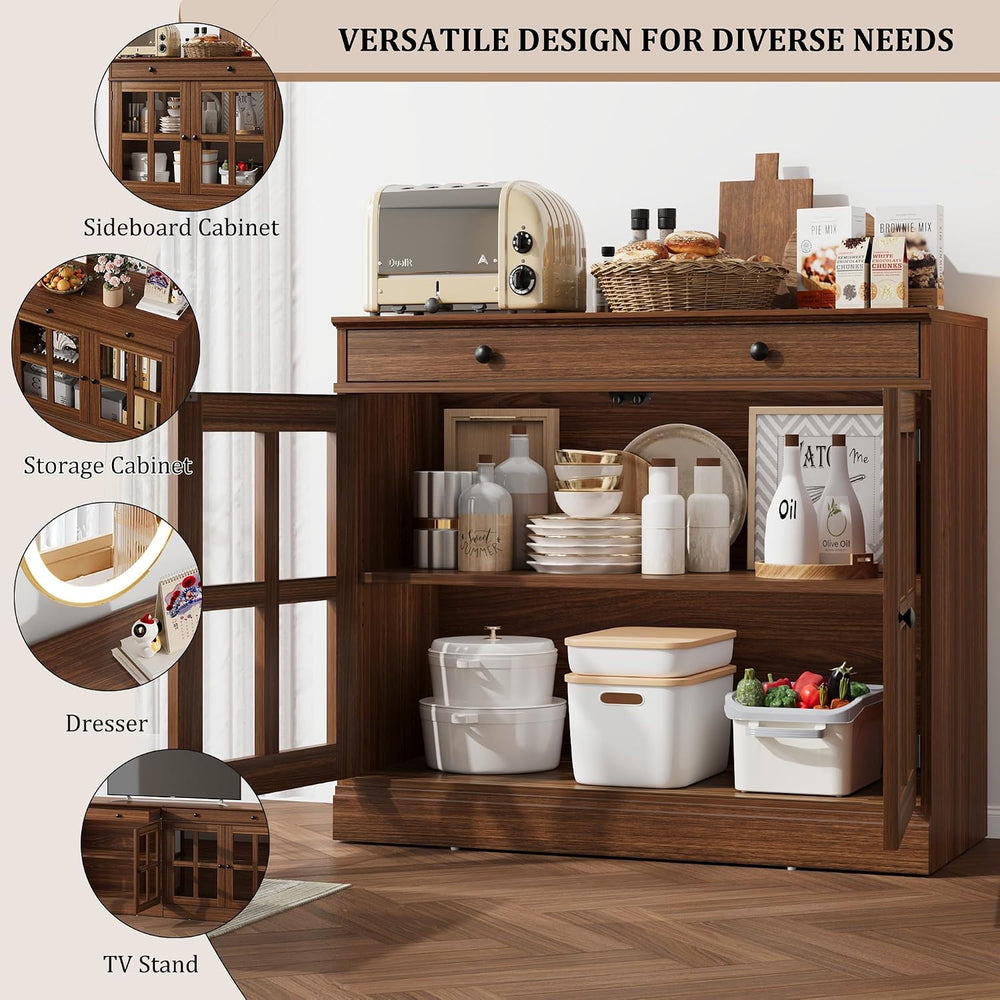 Garvee Sideboard Buffet Cabinet with Glass Doors and Adjustable Shelves