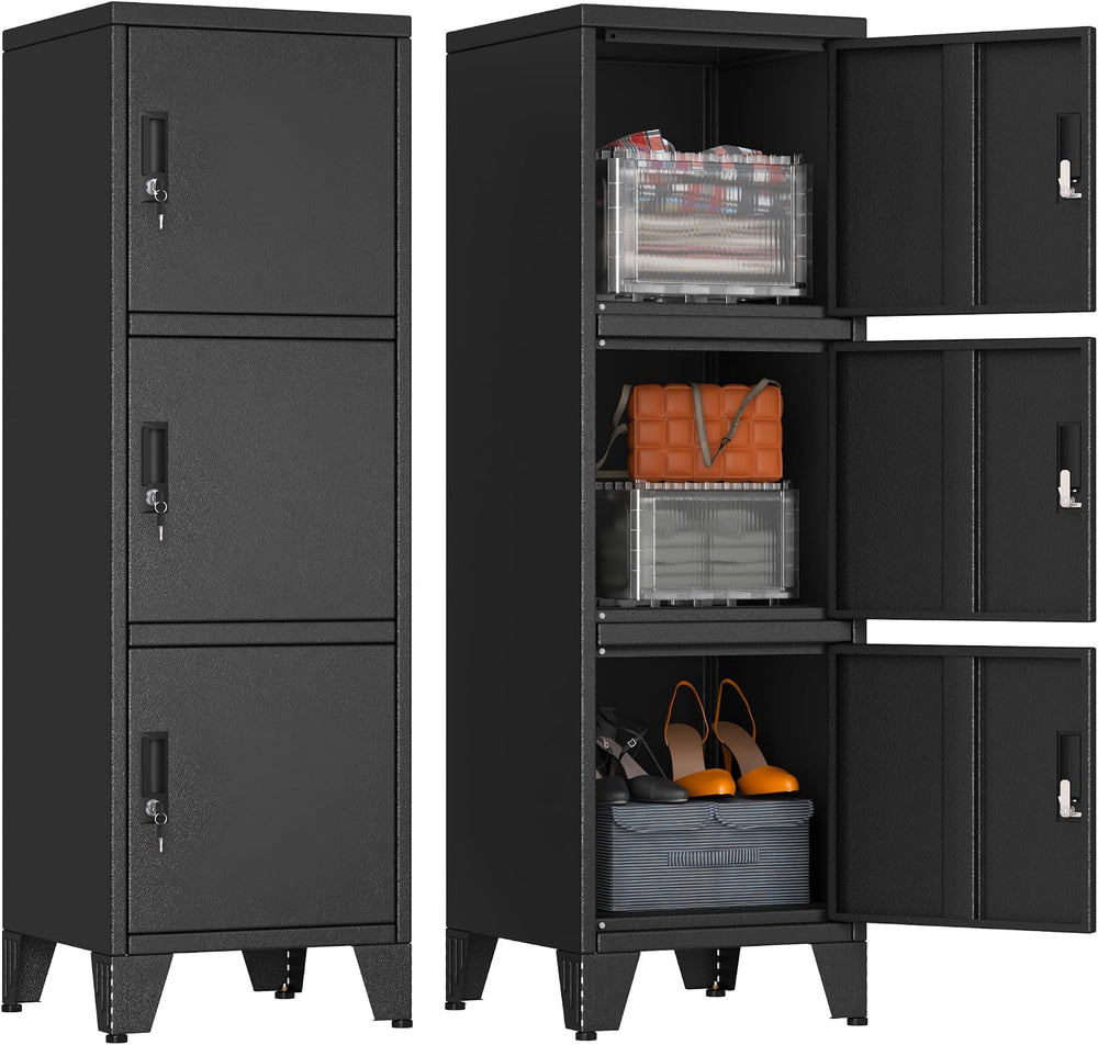 Metal Lockers for Employees-3 Doors Storage Locker with Shelves and Lockable ...