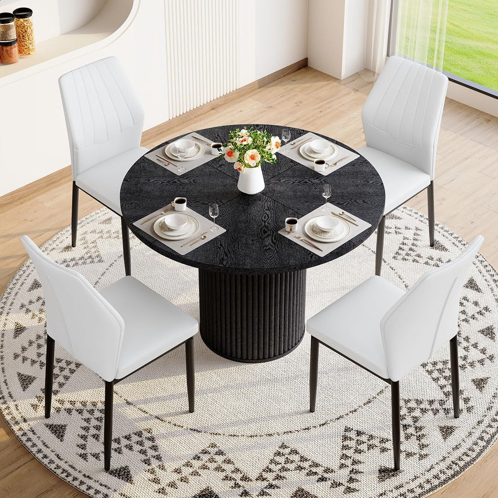 Round Dining Table Set for 4, Black Kitchen Table Set for 4 with 42''...