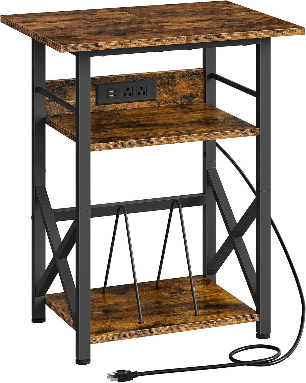 CHOEZON Record Player Stand with Power Outlet, Vinyl Record Storage Side Tabl...