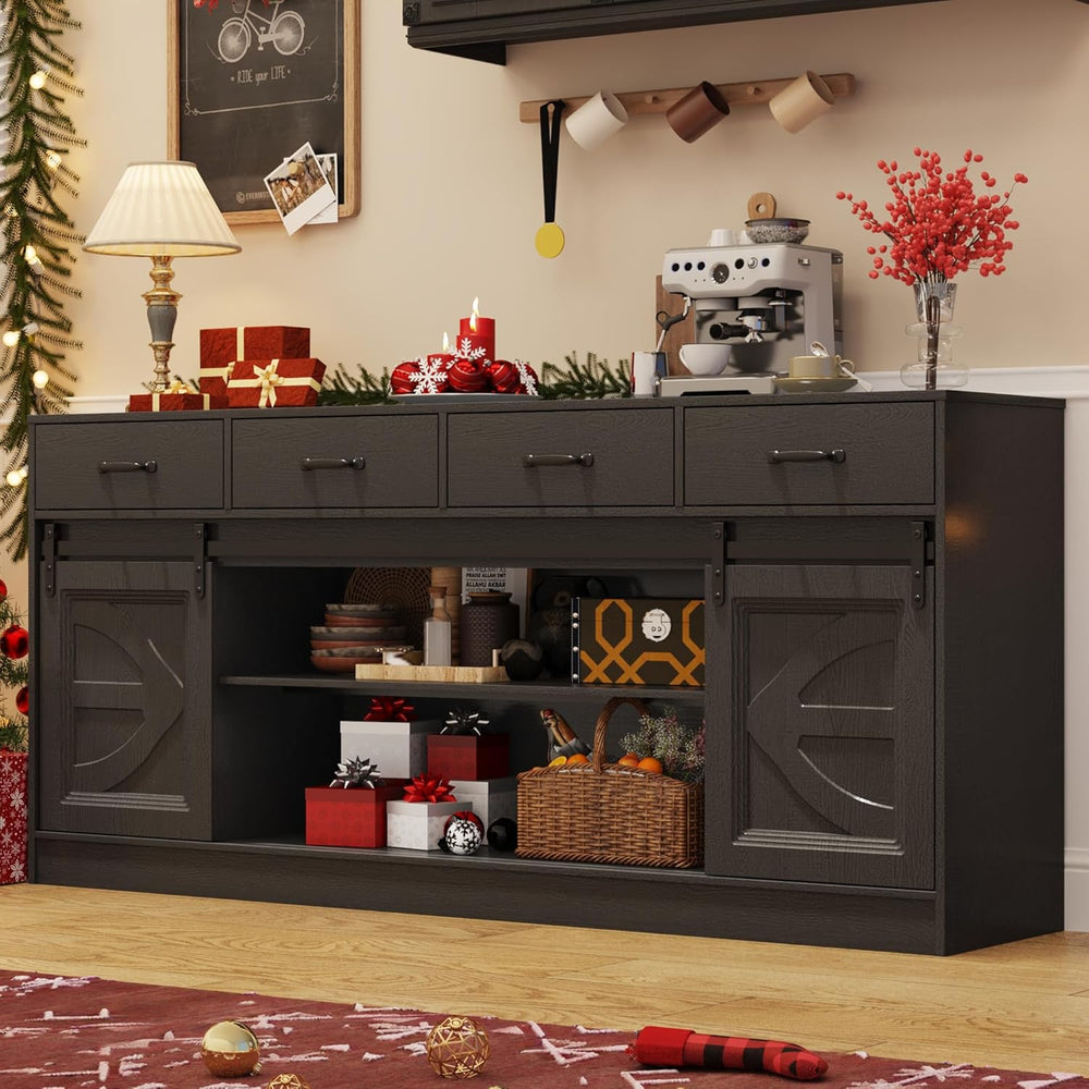 70” Large Buffet Sideboard Cabinet w/4 Drawer,Farmhouse Coffee Bar Cabinet Bu...