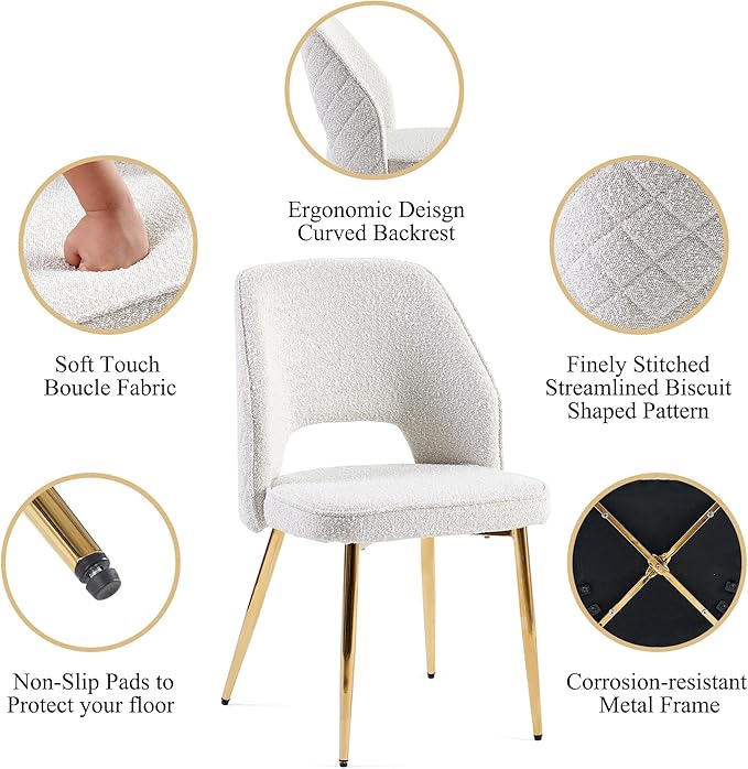 NORDICANA Modern Dining Chair Set of 2, Beige Boucle Upholstered Accent Chair...