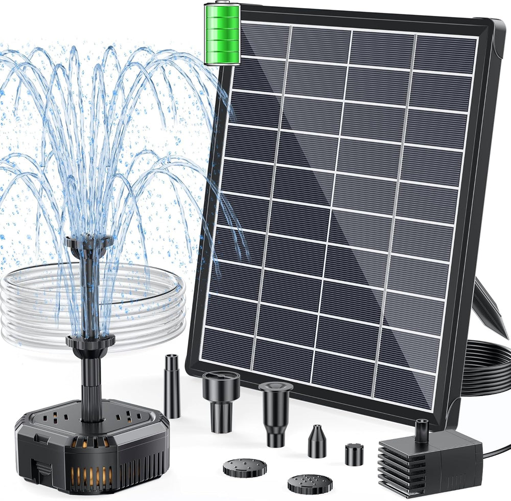 POPOSOAP 6.5W Solar Pond Filter with Battery Backup Fountain Pump