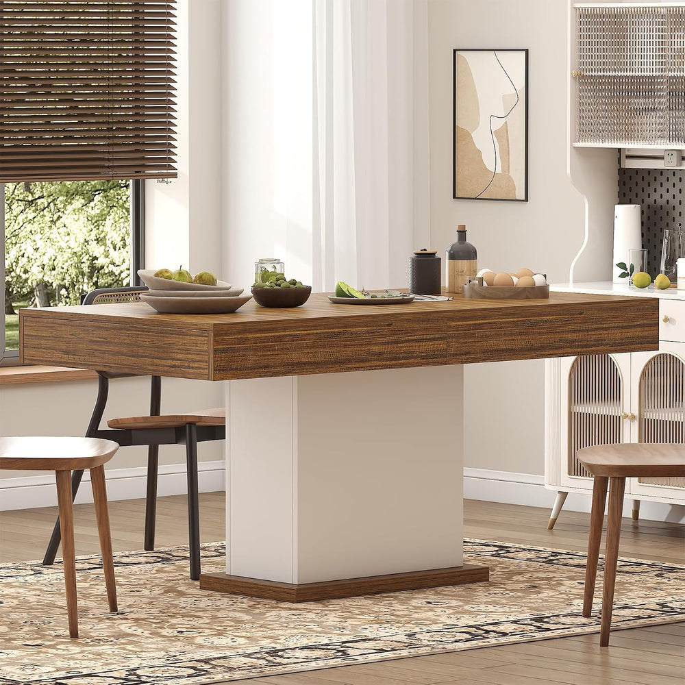 Dining Table with Drawers for 4-6 People, 55 Inches Dinner Table with Led Lig...