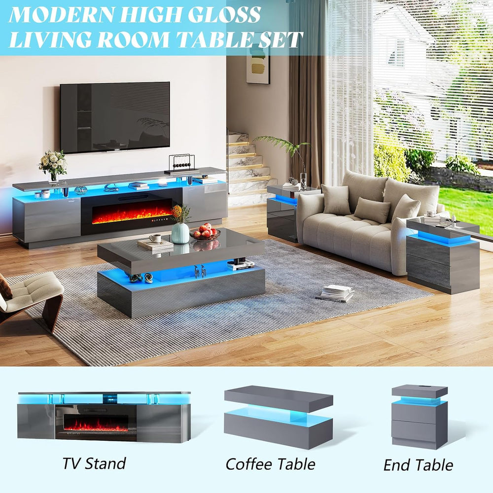 AMERLIFE 40" High Gloss LED Coffee Table with 2-Tier Storage