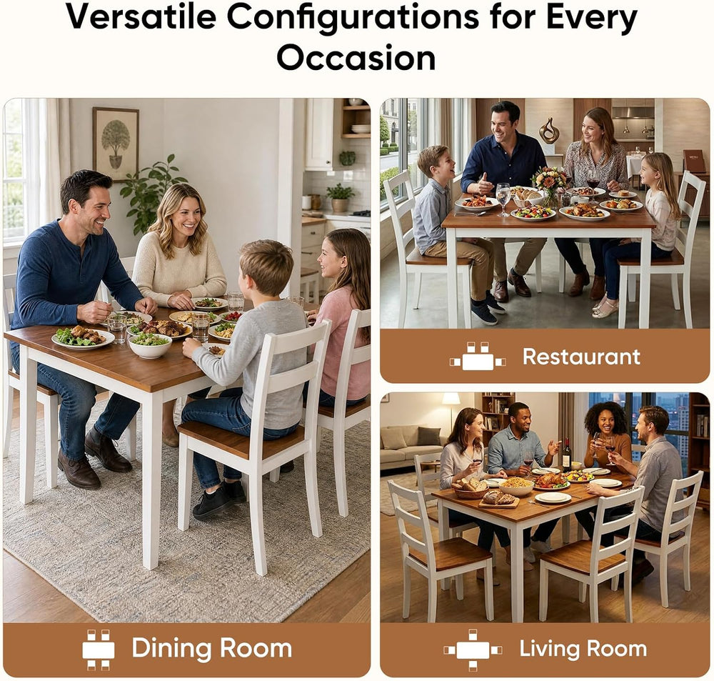 5-Piece Dining Table Set, Kitchen Table Chairs Set of 4, Space-Saving | Farmh...