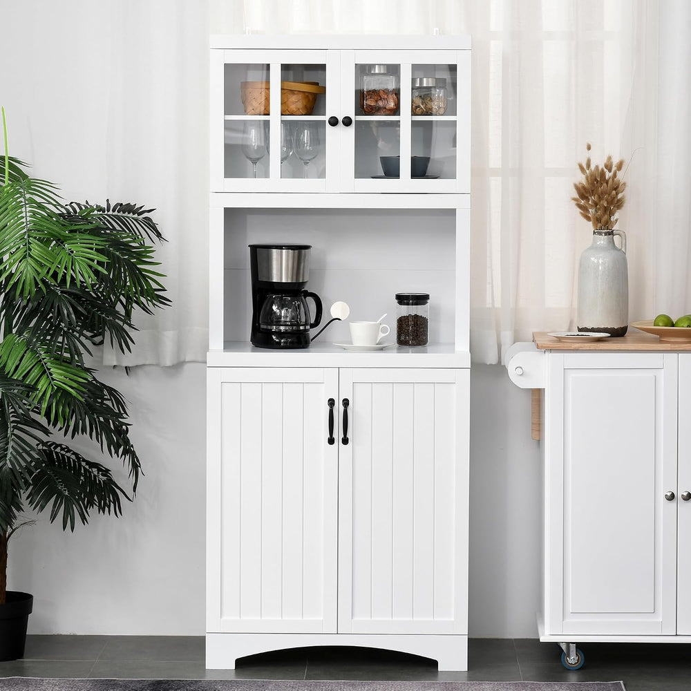 Kitchen Hutch, Pantry Cabinet with Glass Framed Door, Adjustable Shelves and ...