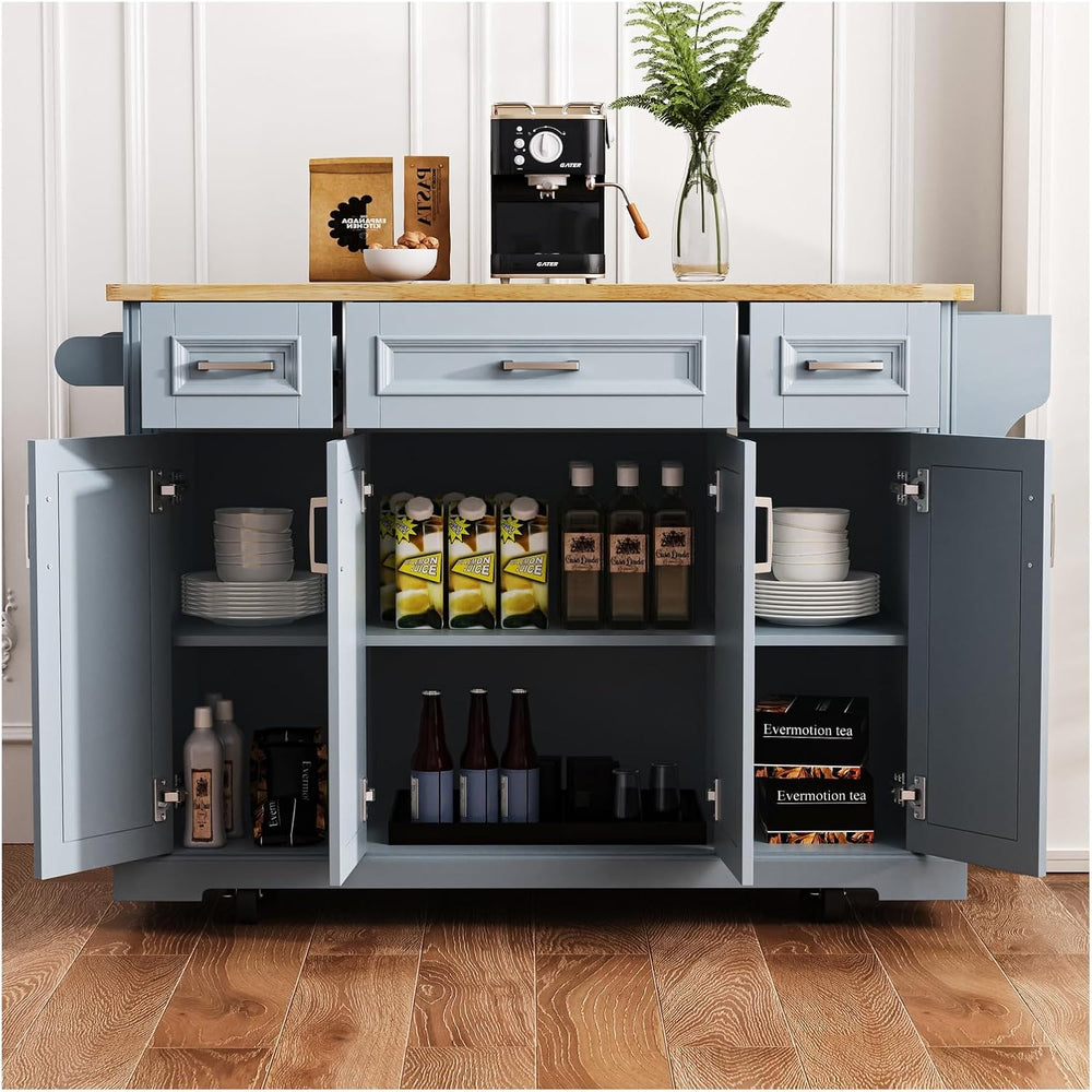 54-Inch Rolling Kitchen Island with Drop Leaf | Grey Blue