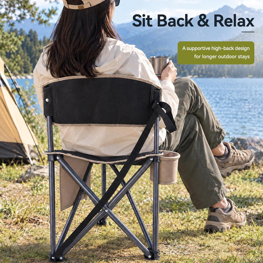 Tripod Camping Chair with Backrest, Folding Outdoor Stool